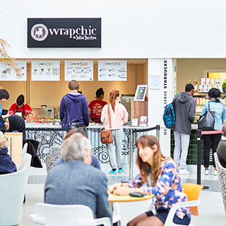 An image of food outlets in The Atrium at the University of Bradford