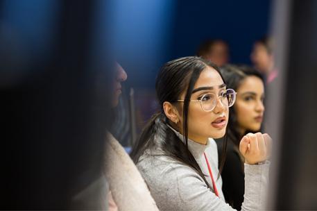 Student looking at a screen in a classroom