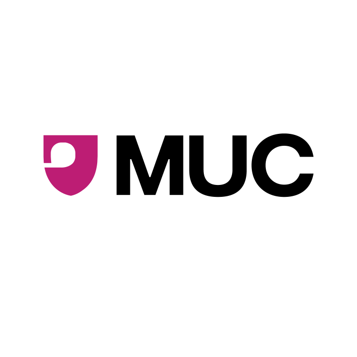 Logo of MUC showing their name and Arabic-infused shield