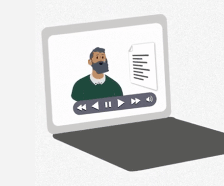 An illustration of a video conference call taking place on a laptop.