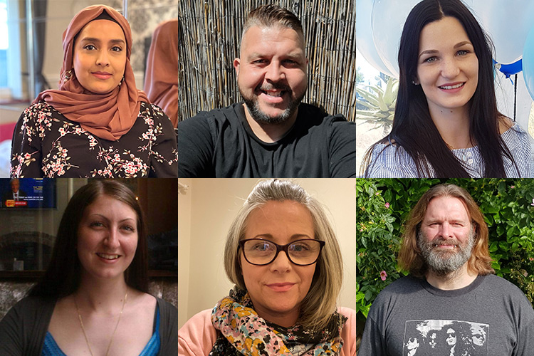 Grid image containing headshots of the six students featured in the adult learners blog.