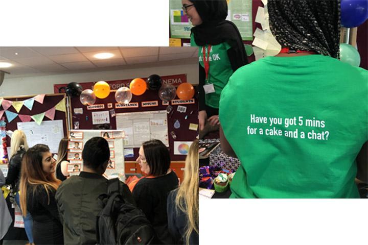 A crossover image of two different scenes from a Public Health and Community Wellbeing event.