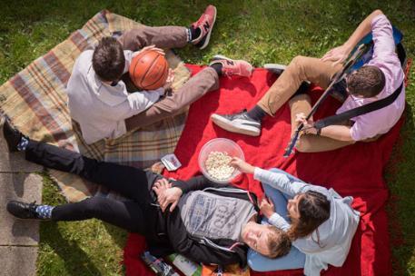 Students having a picnic.